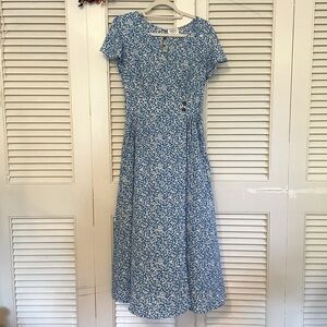 Sienna Sky Light Blue Floral Lined Faux Wrap Midi Dress Size L